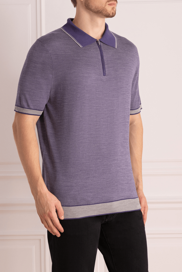 Cesare di Napoli purple melange silk polo shirt with contrast inserts men's 140634 - photo 3