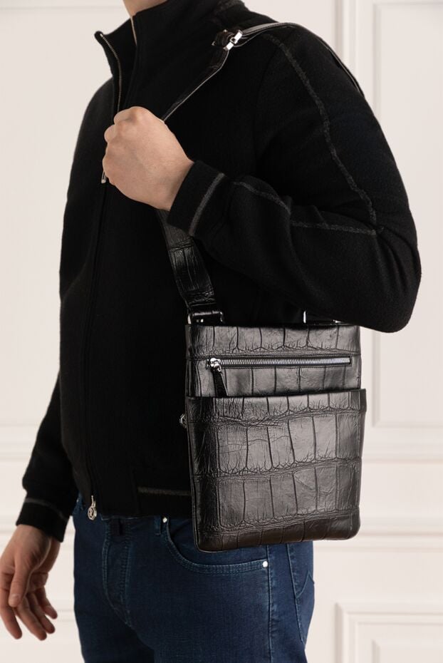 Tardini mens black textured alligator leather crossbody bag 140694 - photo 2