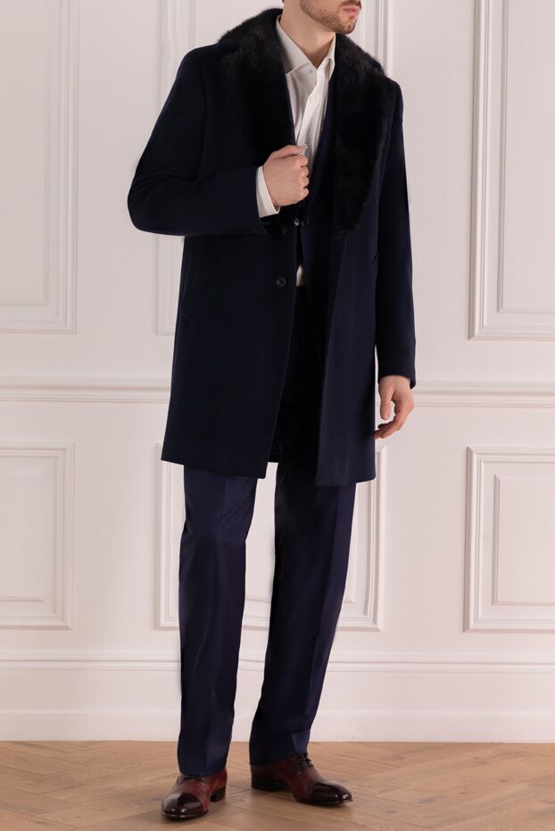 Cesare di Napoli blue wool and mink coat for men 140789 - photo 2