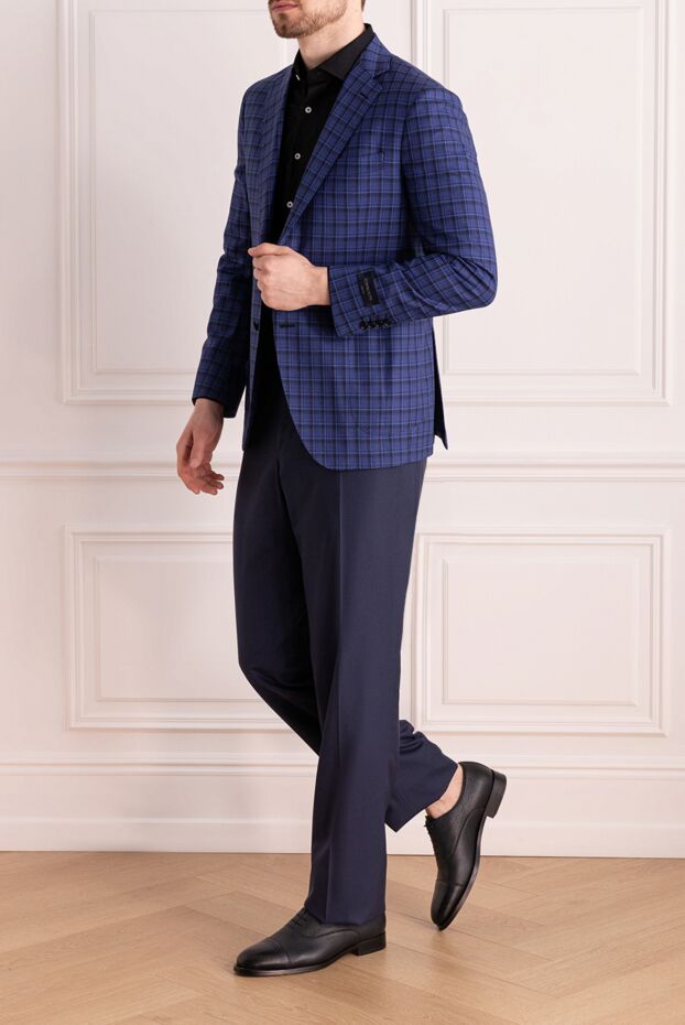 Tombolini stylish men's woolen jacket in blue checkered shade 140875 - photo 2