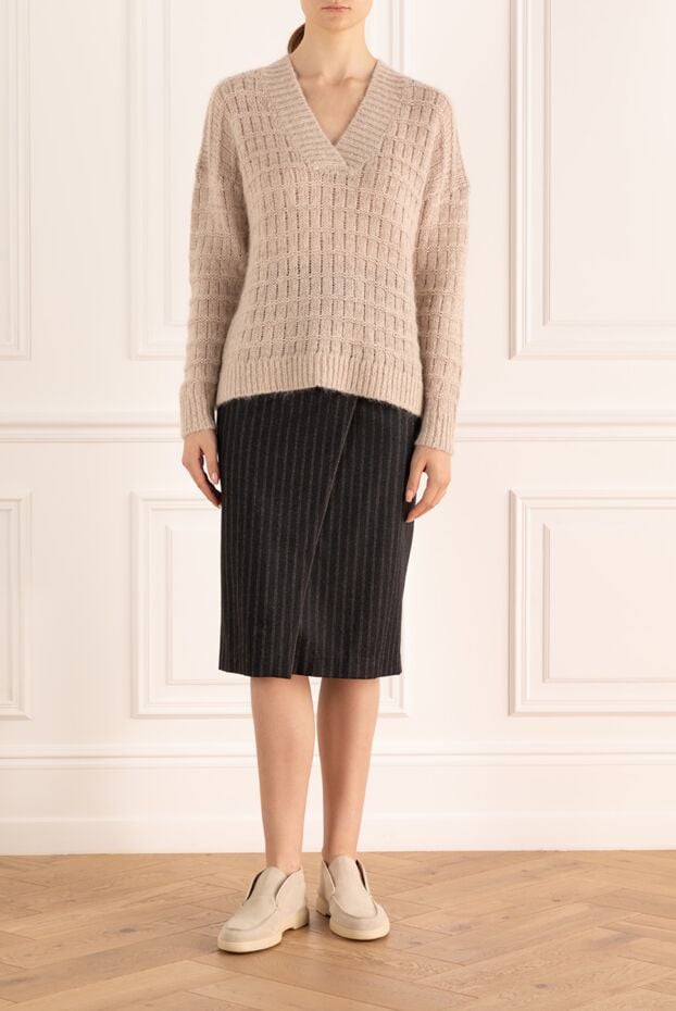 Brunello Cucinelli gray wool diagonal striped pencil skirt 141280 - photo 2