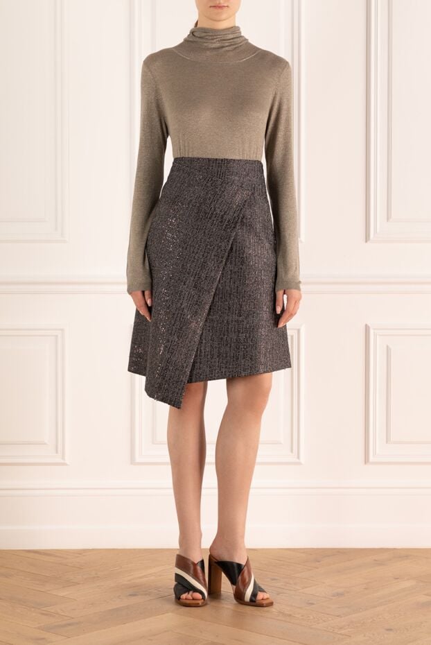 Gray wool tweed mini skirt with diagonal cut - photo 2
