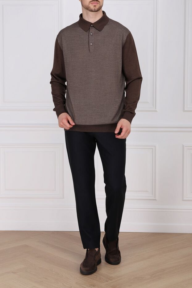 Cesare di Napoli man wool, silk and cashmere long sleeve polo brown for men buy with prices and photos 141407 - photo 2