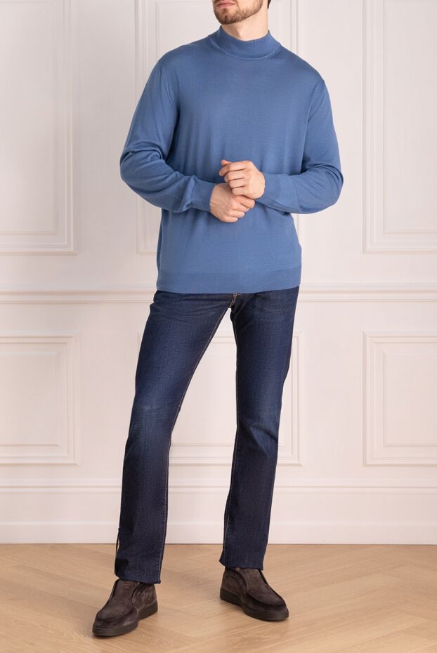 Cesare di Napoli man jumper with turtleneck in wool, silk and cashmere blue for men buy with prices and photos 141424 - photo 2