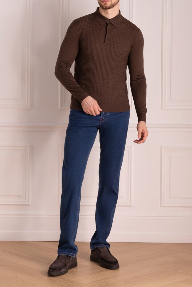 Cesare di Napoli man wool, silk and cashmere long sleeve polo brown for men buy with prices and photos 141448 - photo 2