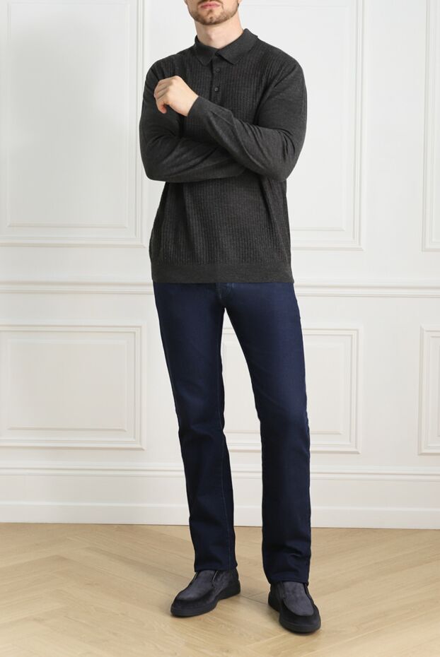 Cesare di Napoli man long sleeve polo in wool, silk and cashmere gray for men buy with prices and photos 141451 - photo 2