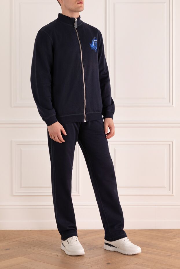 Billionaire dark blue men's zipper tracksuit with shark print 141504 - photo 3