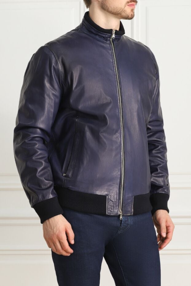 Barba Napoli mens blue leather bomber jacket 141540 - photo 3