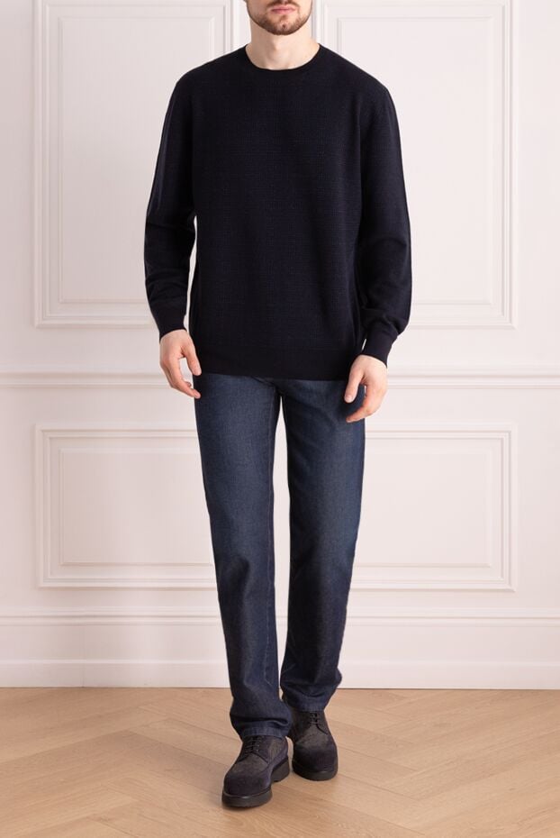 Brioni blue wool and silk jumper with textured knit 141559 - photo 2