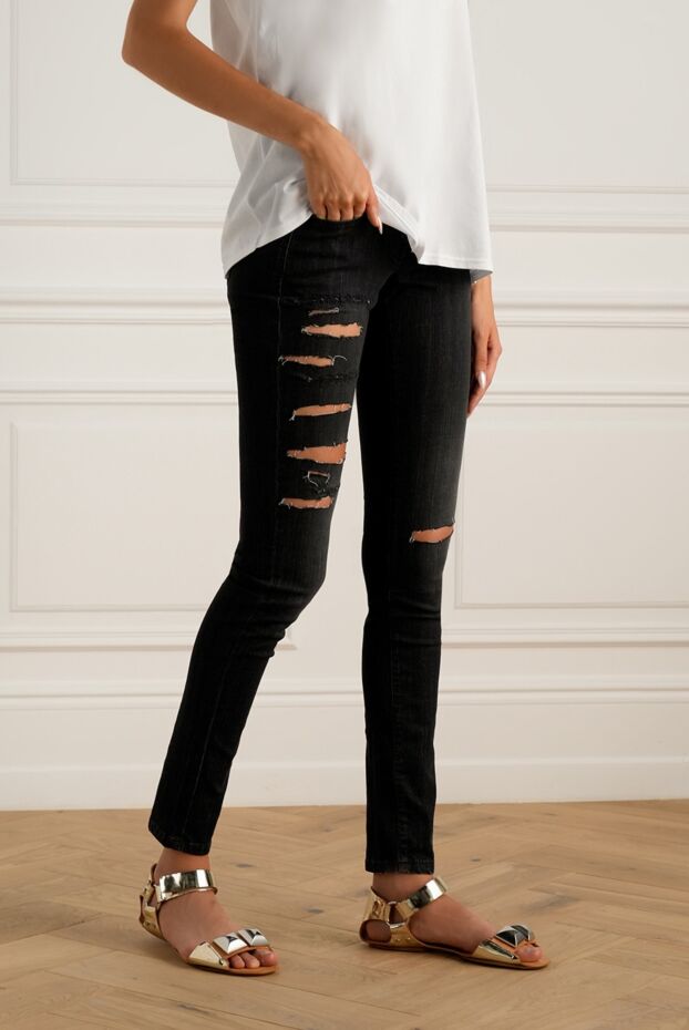 Scissor Scriptor black denim skinny jeans with expressive slits on the thigh 141738 - photo 3