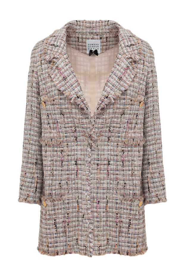 Edward Achour Paris women's beige tweed jacket in a check with fringe 141828 - photo 1