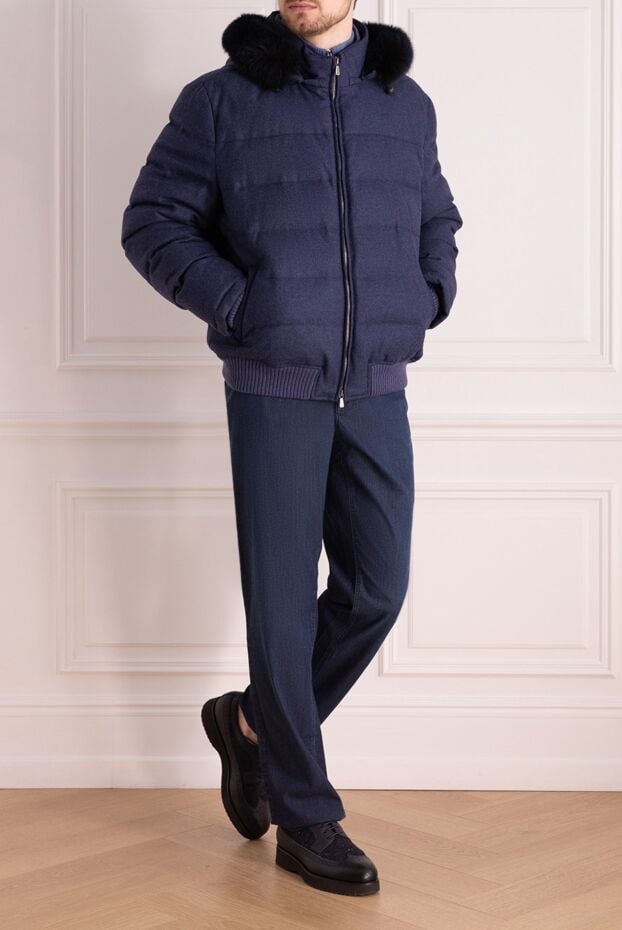 Enrico Mandelli men's blue down jacket with elasticated waistband made of wool fabric with added cashmere 141880 - photo 2