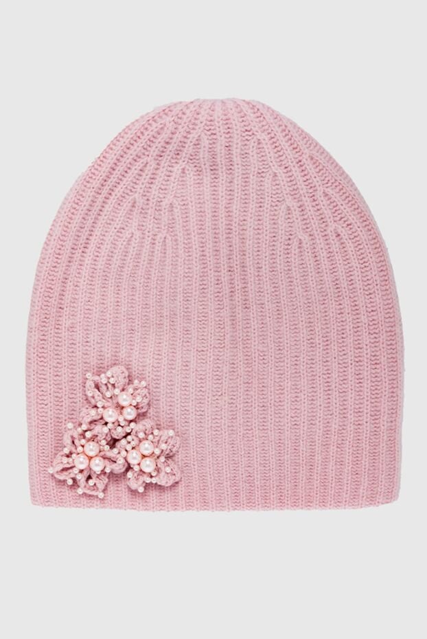 Max&Moi pink beanie hat for women in a ribbed pattern with flowers and beads 141917 - photo 1