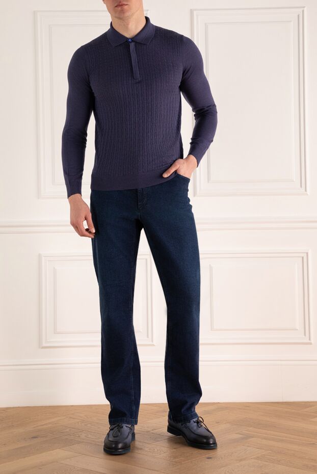 Cesare di Napoli man wool, silk and cashmere long sleeve polo blue for men buy with prices and photos 141971 - photo 2