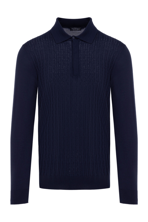 Cesare di Napoli man long sleeve polo shirt made of silk, cashmere and wool, blue for men buy with prices and photos 141975 - photo 1