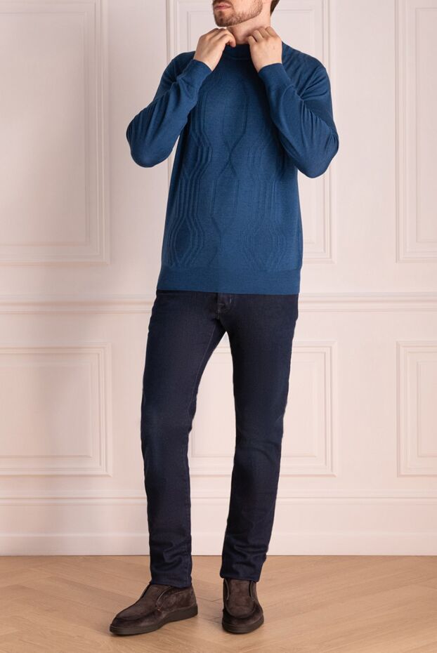 Cesare di Napoli man turtleneck jumper in wool and cashmere, blue for men buy with prices and photos 141988 - photo 1