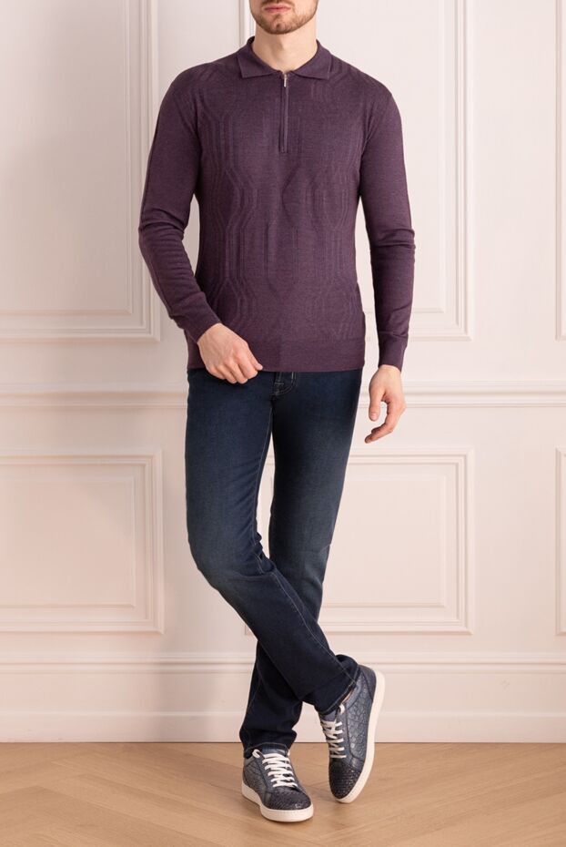 Cesare di Napoli man long sleeve polo in silk and cashmere violet for men buy with prices and photos 141995 - photo 2