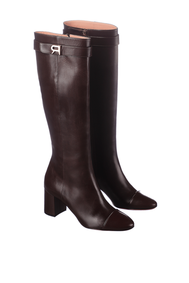 Rochas women's leather boots with a logo buckle, brown 142017 - photo 3