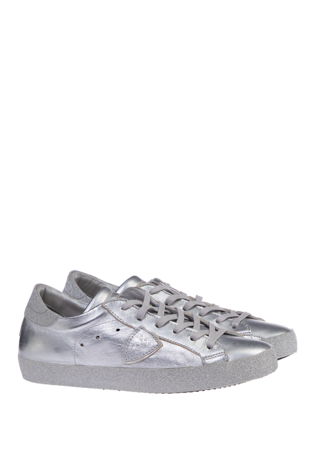 Philippe Model women's leather sneakers with a silver spray in gray 142034 - photo 3