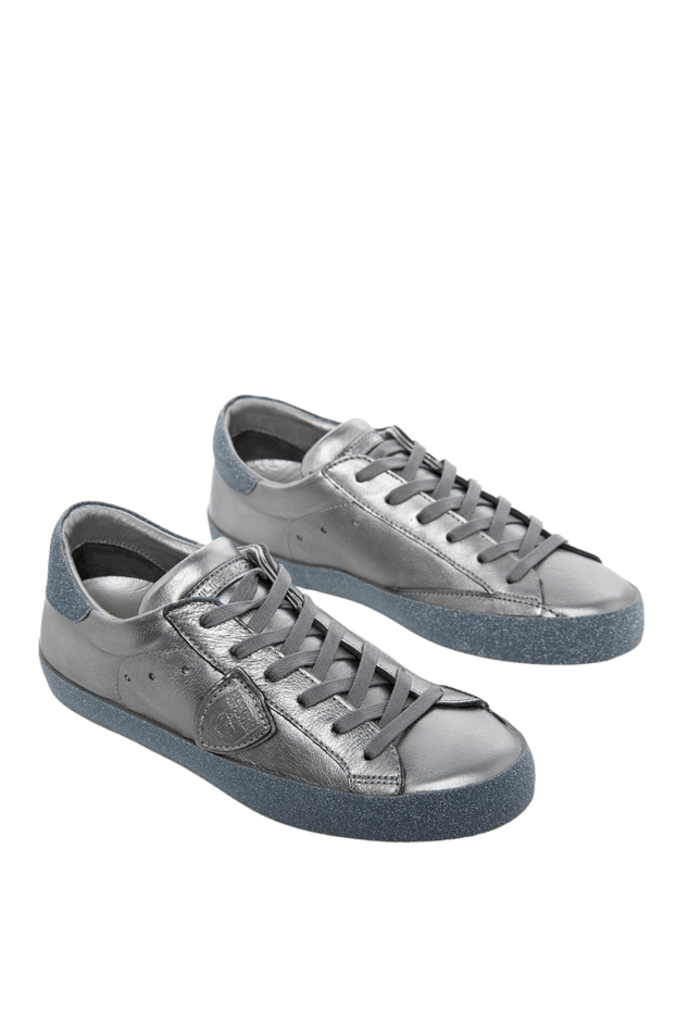 Philippe Model women's leather sneakers with a silver coating a logo in gray 142035 - photo 3