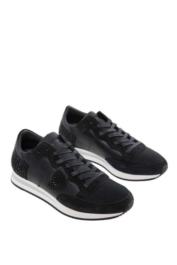 Philippe Model women's sneakers with rhinestones and a white sole in black 142037 - photo 3