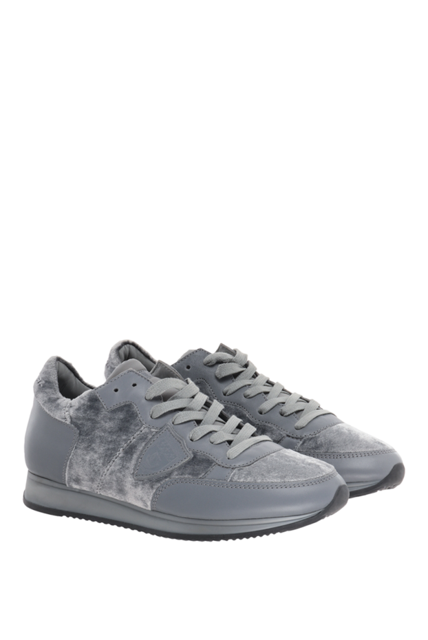 Philippe Model women's leather sneakers with velour inserts in gray 142040 - photo 3