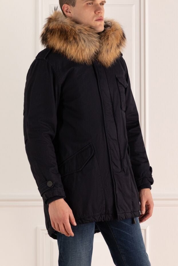Alessandra Chamonix men's blue cotton down jacket with a fur hood 142060 - photo 3