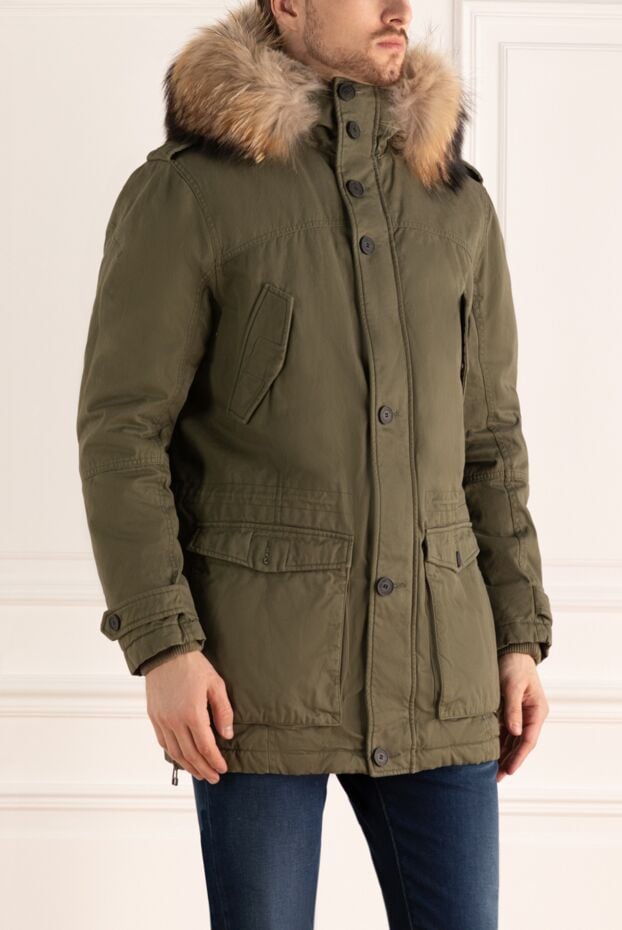 Alessandra Chamonix men's green cotton parka down jacket with a fur collar 142061 - photo 3