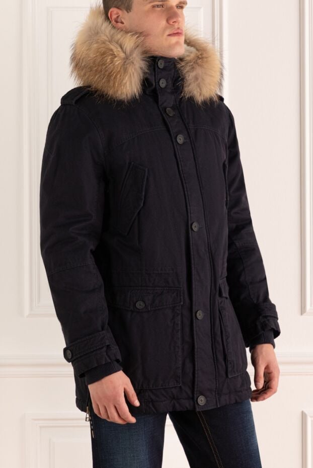 Alessandra Chamonix men's blue cotton parka down jacket with a fur collar 142062 - photo 3