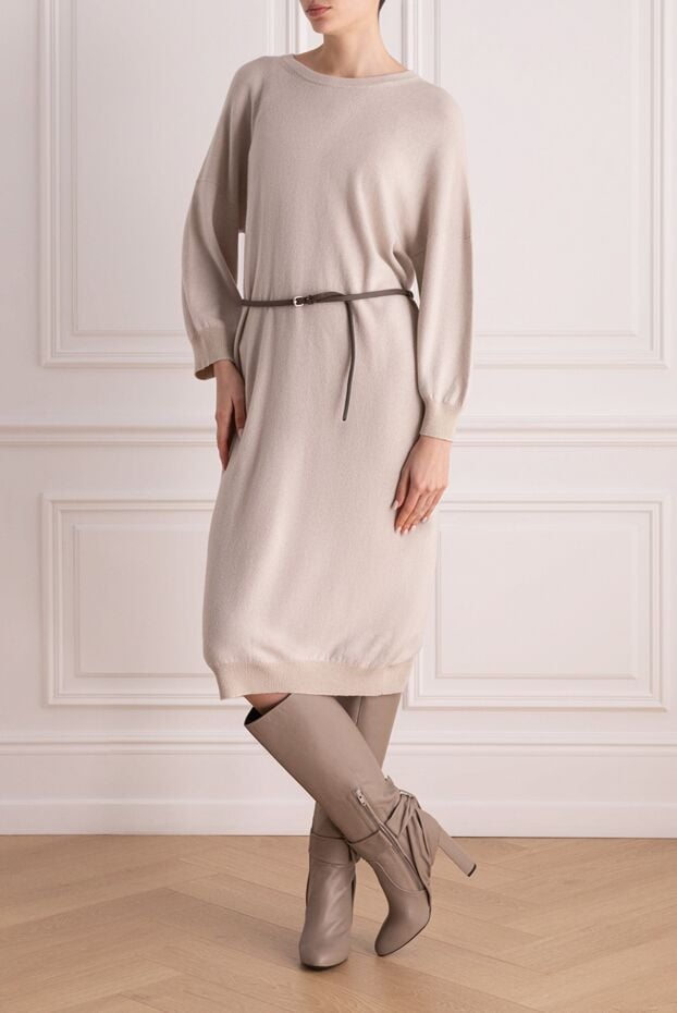 Peserico dress in soft wool and silk with belt and cuffed sleeves in light tone 142085 - photo 2