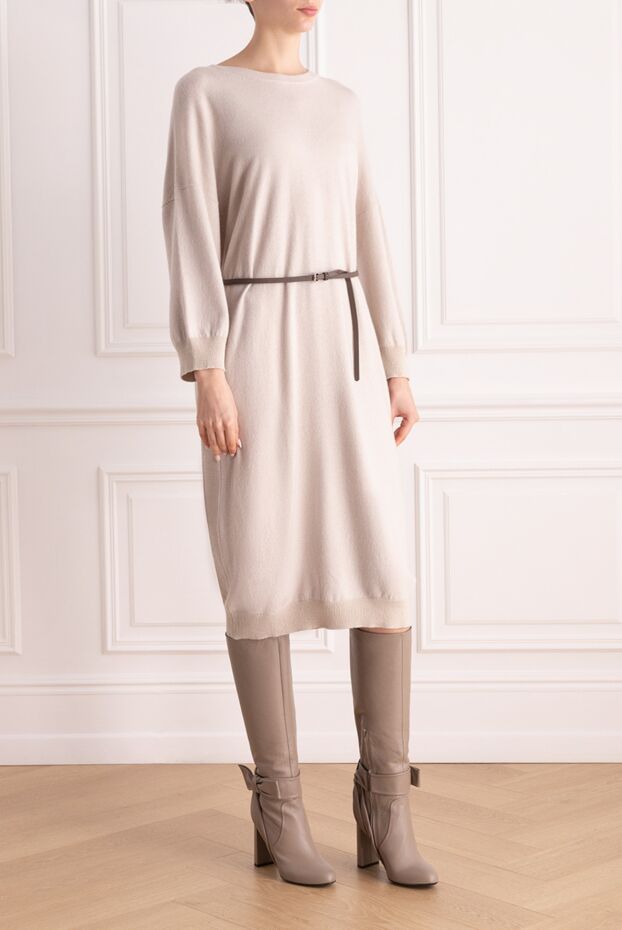 Peserico dress in soft wool and silk with belt and cuffed sleeves in light tone 142085 - photo 3