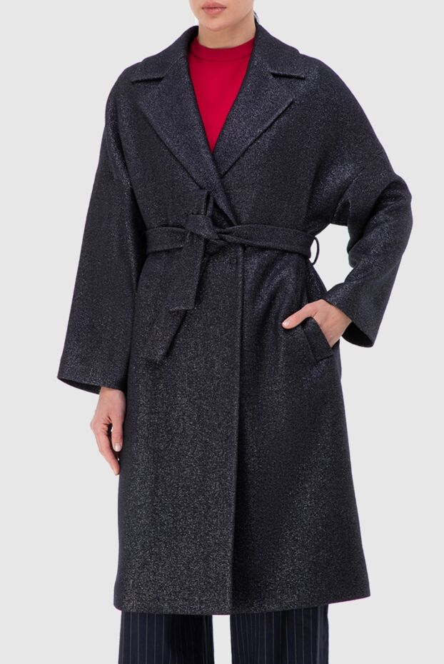 Peserico navy blue wool wrap midi coat 142105 - photo 3
