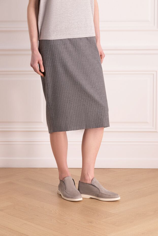 Peserico midi skirt women grey striped with slit 142123 - photo 3