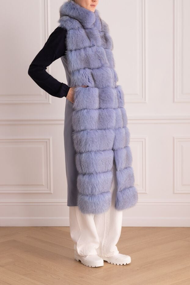 Heresis blue women's vest made of natural fur and wool 142209 - photo 3