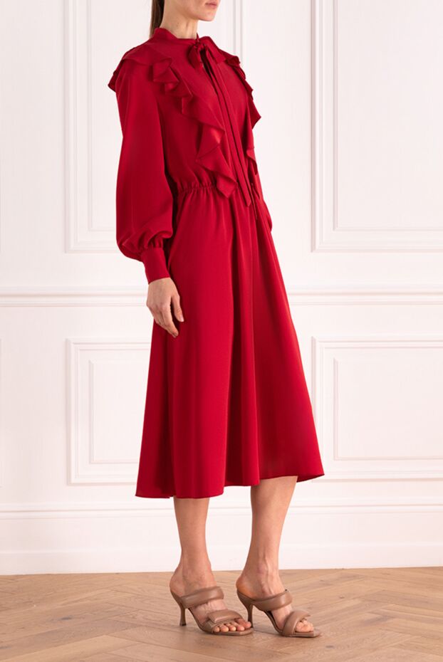 Giamba elegant red midi dress with a bow tie and voluminous cuffed sleeves 142220 - photo 3