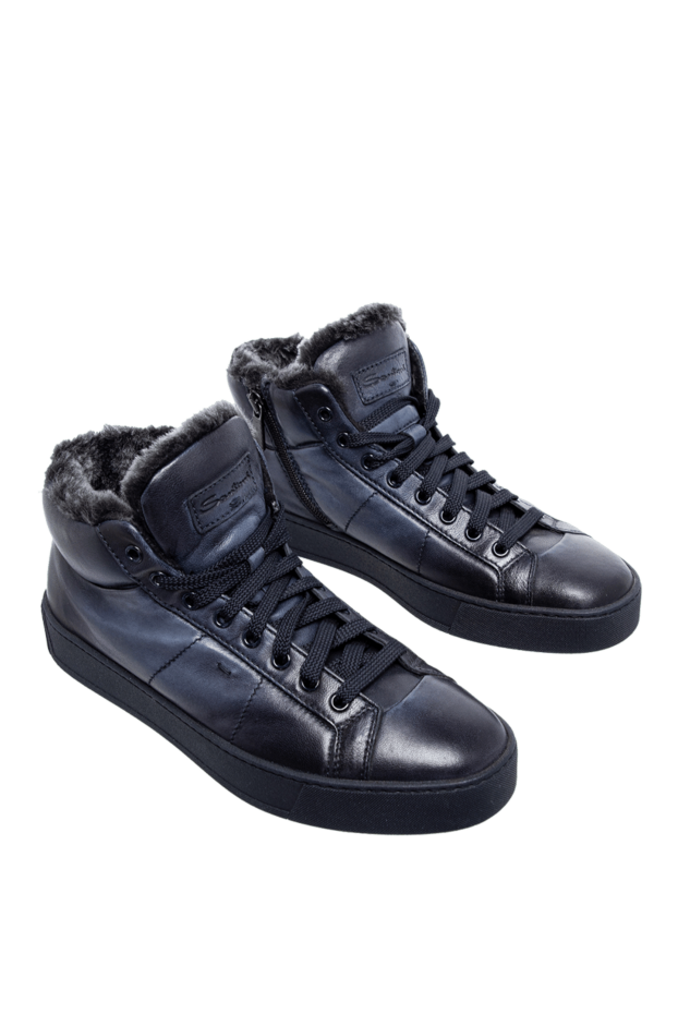Santoni blue leather snickers for men 142282 - photo 3
