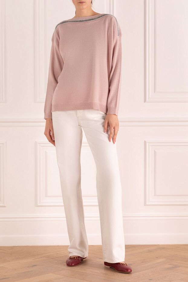 Panicale pink womens jumper with a contrasting stripe along the shoulders 142331 - photo 2