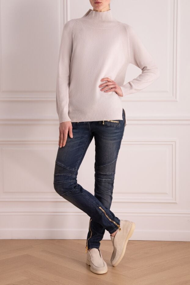 Panicale men's jumper with a high stand-up collar made of white cashmere. 142333 - photo 2