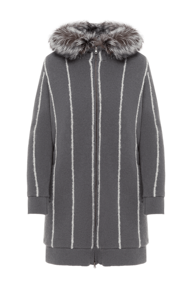 Panicale women's knitted coat made of wool, silk and cashmere with a fur hood 142350 - photo 1