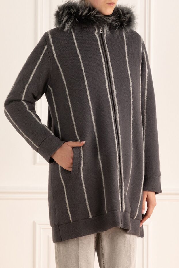 Panicale women's knitted coat made of wool, silk and cashmere with a fur hood 142350 - photo 3