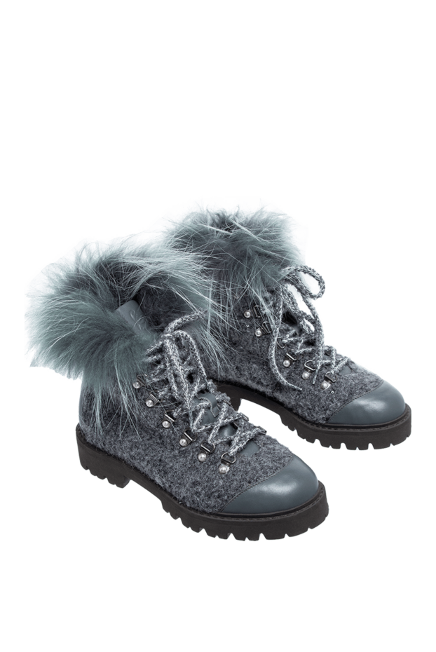 Panicale women's gray leather boots with fur and laces 142366 - photo 3