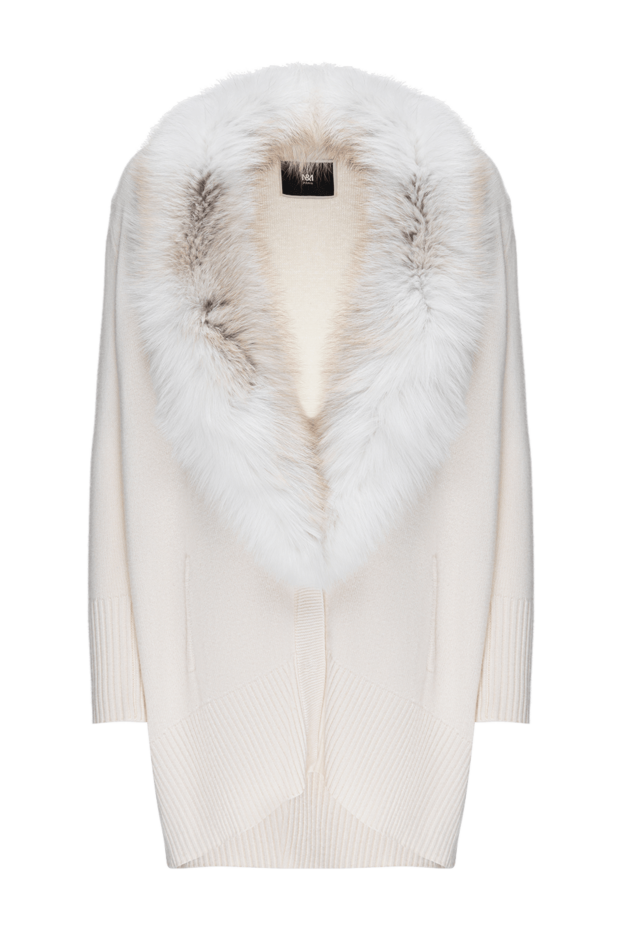 Max&Moi white womens cashmere jumper with fur on the neckline 142380 - photo 1