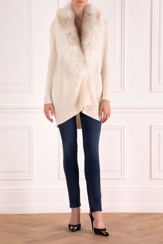 Max&Moi white womens cashmere jumper with fur on the neckline 142380 - photo 2