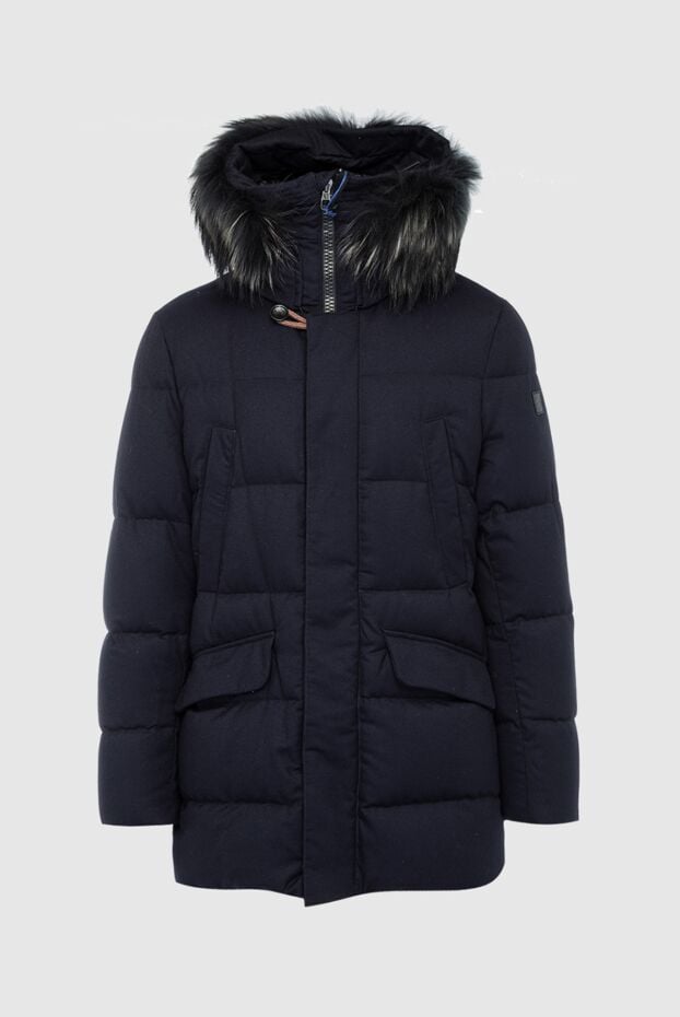 Montecore men's blue wool down jacket with a high collar and a fur-trimmed hood 142399 - photo 1