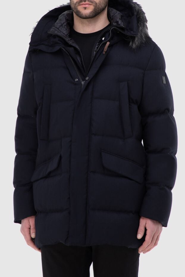 Montecore men's blue wool down jacket with a high collar and a fur-trimmed hood 142399 - photo 3