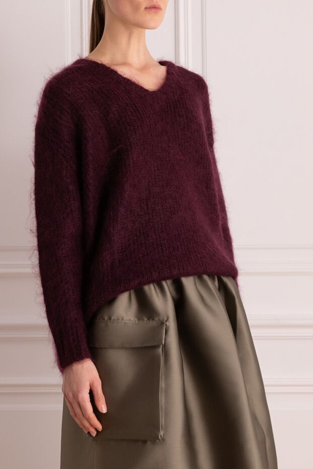 NotShy mohair and wool jumper with deep v-neck in rich burgundy 142423 - photo 3
