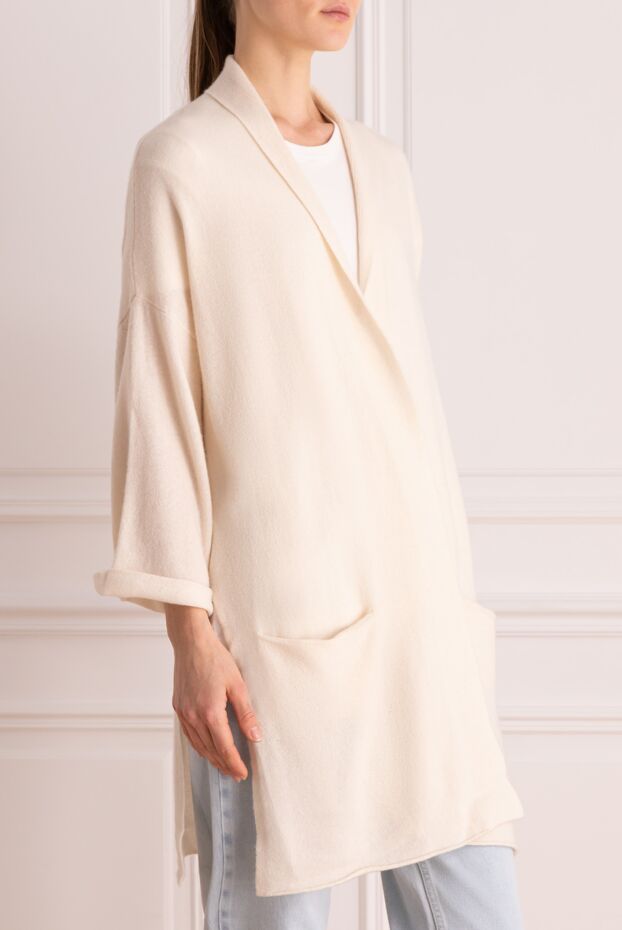 NotShy white women's cardigan in pure cashmere with wide sleeves and deep pockets 142430 - photo 3
