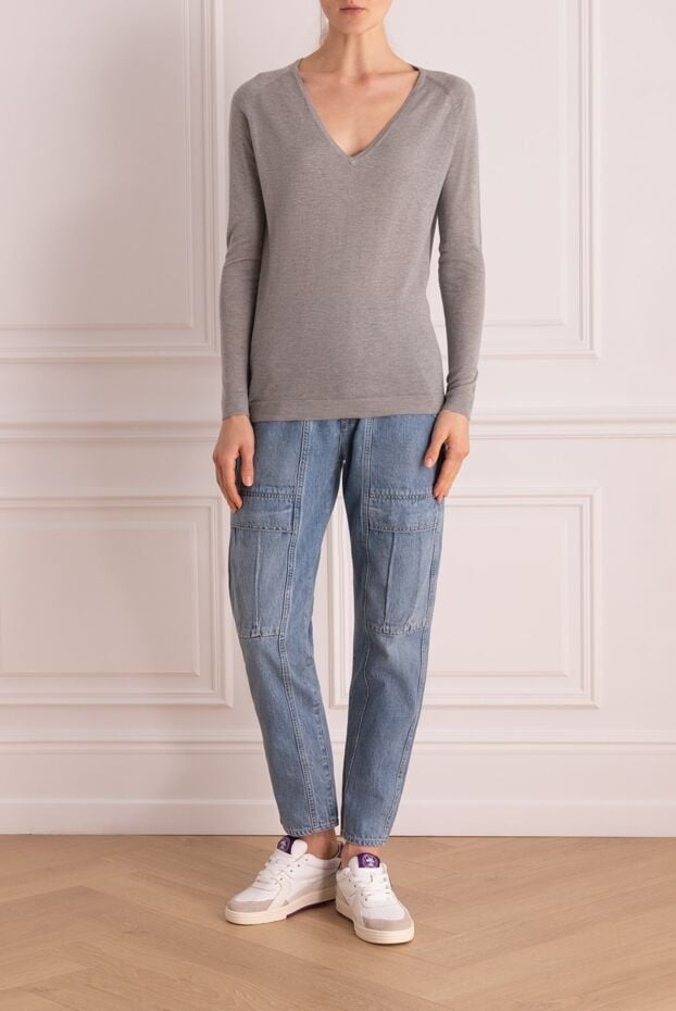 NotShy gray womens jumper with a deep v-neck 142434 - photo 2