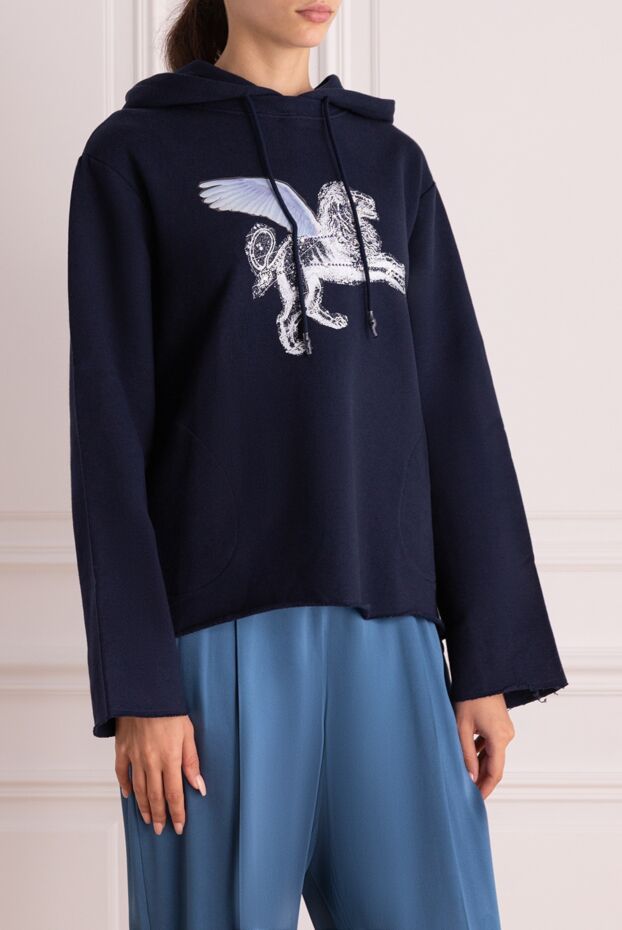 Golden Goose women's blue hoodie with a hood and art decor in the form of a winged horse 142450 - photo 3