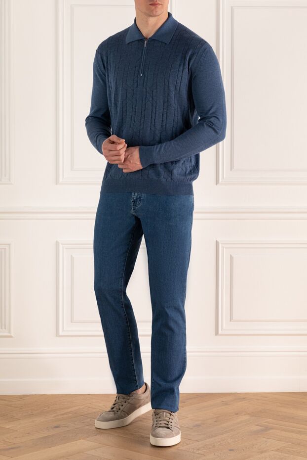 Cesare di Napoli man long sleeve polo in silk and cashmere blue for men buy with prices and photos 142491 - photo 2